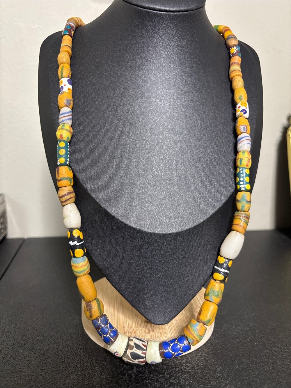 Handmade Yellow Multicolor African Glass Popover Bead Statement Necklace